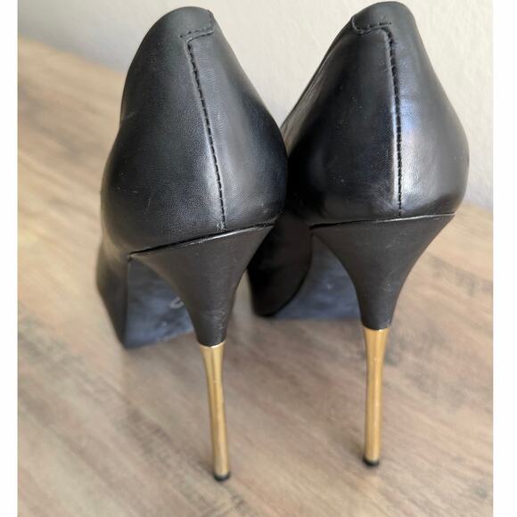 Steve Madden Spikely Black Leather Platform Heels Gold Stiletto 8B - Picture 4 of 5